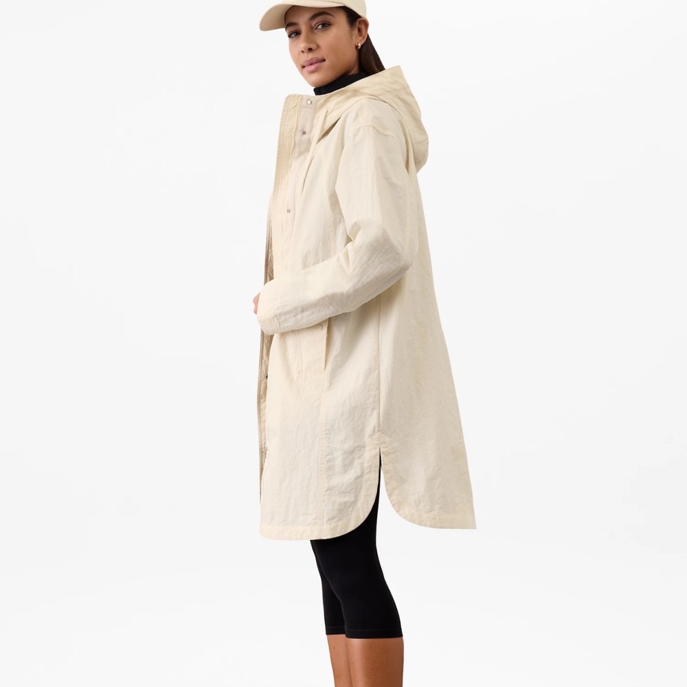 ATHLETA New Everywhere Anorak Lightweight Long Jacket Coat Cream Ivory Sz Large
